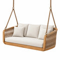 Divano sospeso da giardino 140 x 75 x 180 cm in legno e corda beige - stile naturale