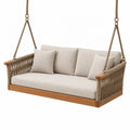 Dondolo sospeso da giardino 150 x 75 x 65 cm in legno e corda beige marrone con seduta imbottita