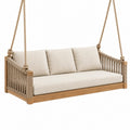 Divano sospeso 180 x 80 x 65 cm in legno e corda beige per esterni coperti