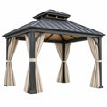 Gazebo da giardino 400 x 300 x 320 cm in metallo nero con tende beige - copertura fissa in stile classico