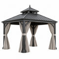 Gazebo da giardino 300 x 300 cm in metallo nero con tende beige a doppio tetto