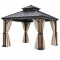 Gazebo da giardino 300 x 300 x 300 cm in acciaio nero e beige con tende stile classico
