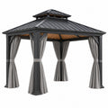 Gazebo da giardino 300 x 300 x 300 cm in metallo nero con tende grigie - tetto a doppio livello