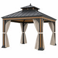 Gazebo da giardino 300 x 300 cm in acciaio nero e finitura legno con tende laterali