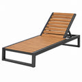 Lettino prendisole 200 x 65 cm in legno e metallo nero marrone con schienale reclinabile