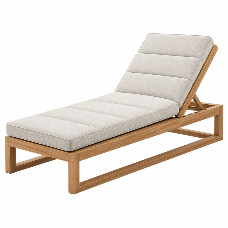 Lettino prendisole 200 x 70 cm in legno e tessuto beige - schienale reclinabile da esterno