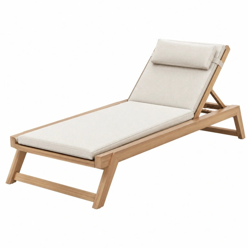 Lettino prendisole 200 x 70 cm in legno beige con schienale reclinabile