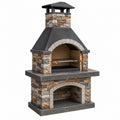 Barbecue da giardino in pietra 110 x 70 x 210 cm grigio marrone con griglia regolabile