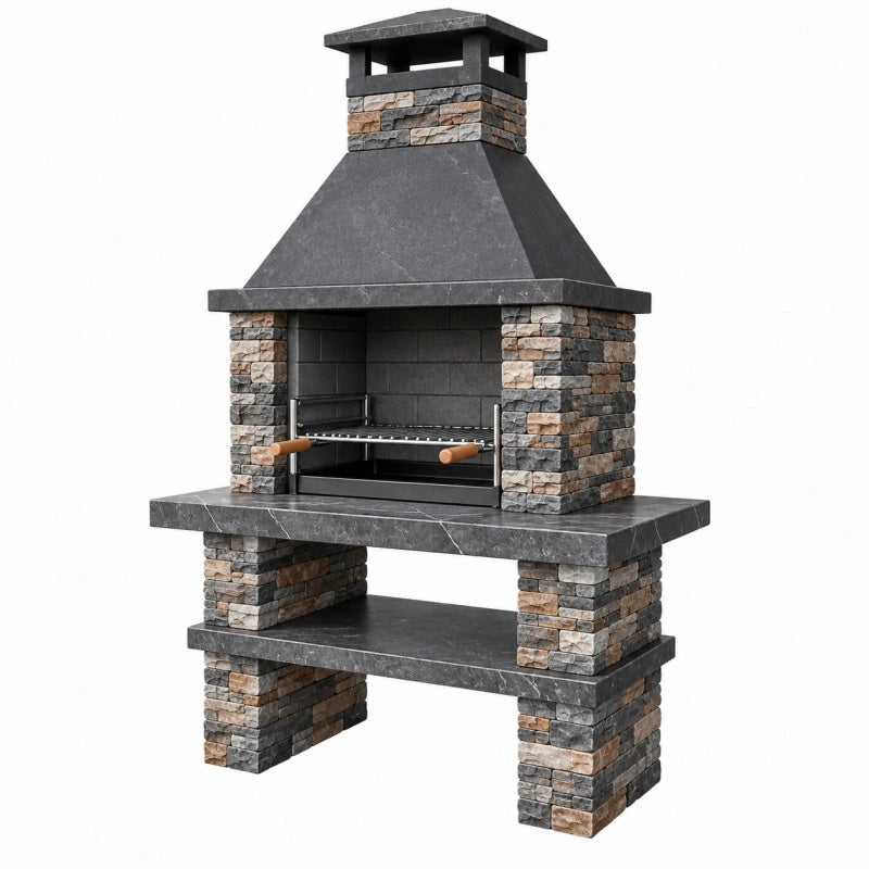 Barbecue da giardino 120 x 70 x 220 cm in muratura nero grigio e marrone con griglia regolabile
