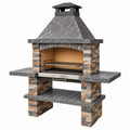 Barbecue da giardino in pietra 150 x 70 x 220 cm grigio con cappa e griglie