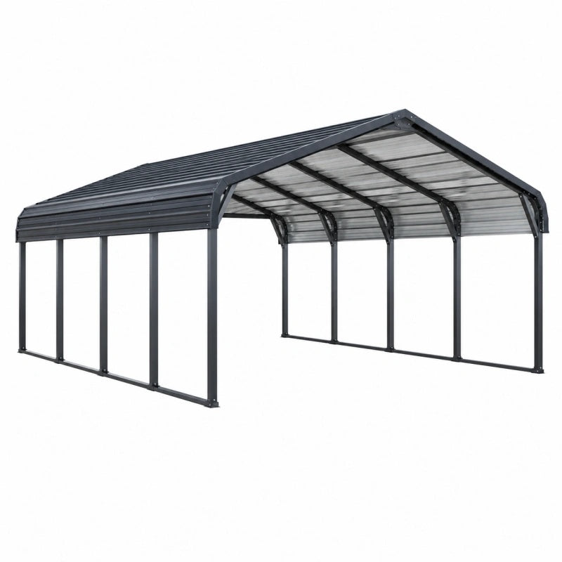 Tettoia per auto 500 x 300 x 240 cm in metallo nero con copertura traslucida per esterno