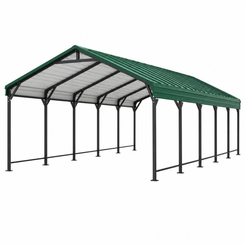 Tettoia per auto 610 x 305 x 275 cm in acciaio verde con copertura a falde per esterno
