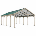 Pensilina auto 600 x 300 x 270 cm in metallo beige con copertura in policarbonato verde - Struttura da esterno a doppia falda