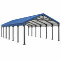 Tettoia autoportante 600 x 300 x 270 cm in acciaio nero e blu con copertura a due falde per esterni