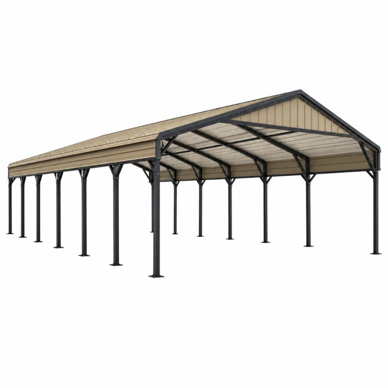Tettoia per auto 1200 x 600 x 270 cm in acciaio nero e beige - copertura da esterno