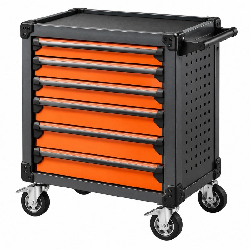 Carrello portautensili 75 x 46 x 97 cm in acciaio nero/arancione con 7 cassetti e ruote