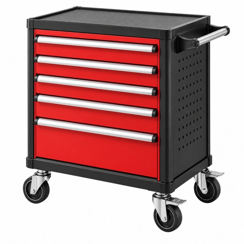 Carrello portautensili 77 x 46 x 97 cm in metallo nero e rosso con 6 cassetti e ruote