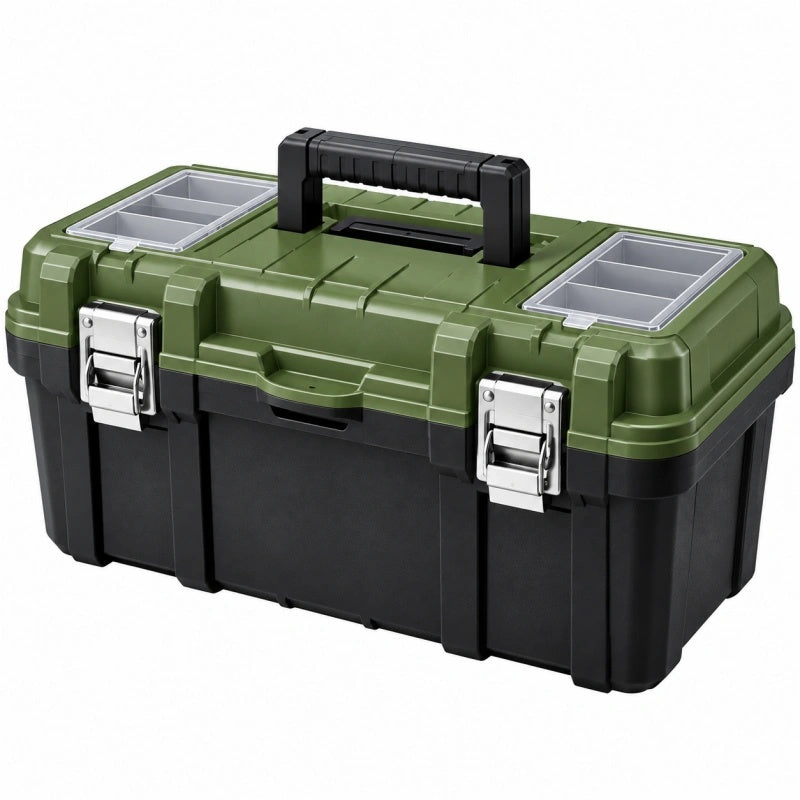 Cassetta portautensili 48 cm in plastica verde nero con organizer e maniglia