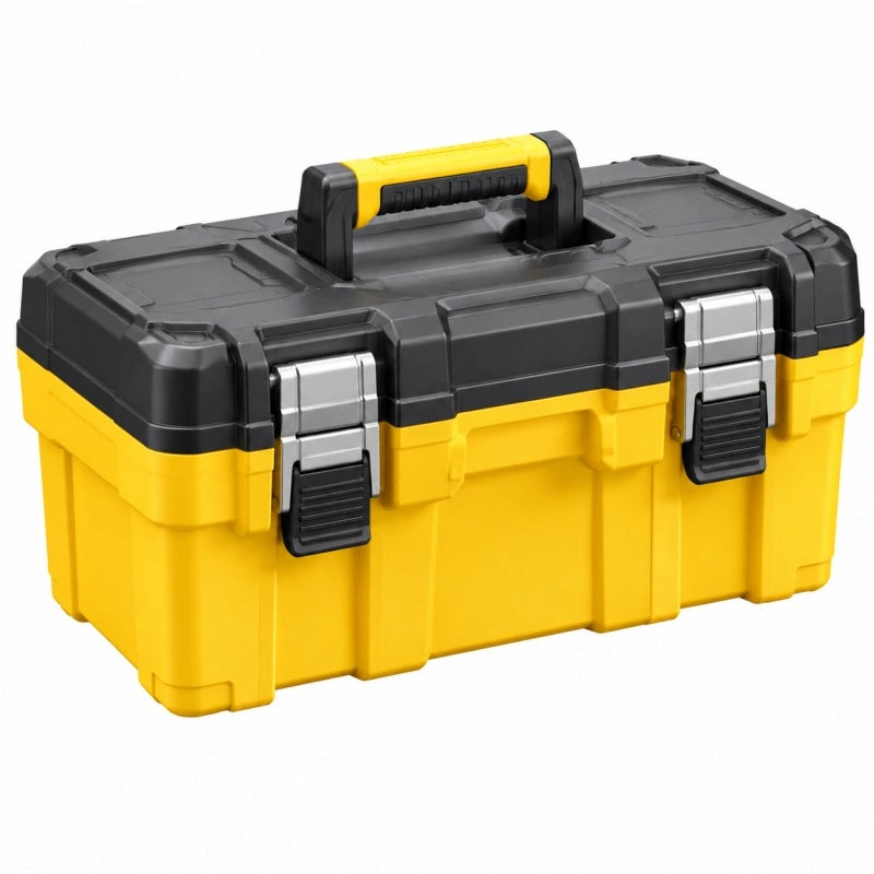 Cassetta portautensili 50 x 25 x 25 cm in plastica gialla e nera con maniglia e chiusure