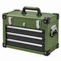 Cassetta portautensili 50 x 30 x 35 cm in metallo verde con 3 cassetti e maniglia