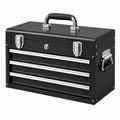 Cassetta portautensili 60 x 30 x 35 cm in metallo nero con 3 cassetti e serratura